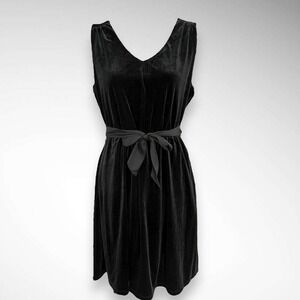 DRAPER JAMES RSVP Black‎ Velvet Tie Back Bow Belted Dress Medium | EUC